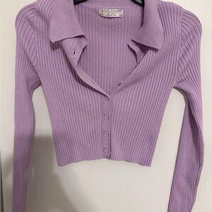 Lilac Ribbed Button-Up Cardigan